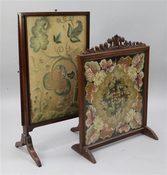 Two needlework fire screens, 2ft 9in. and 3ft 4in.